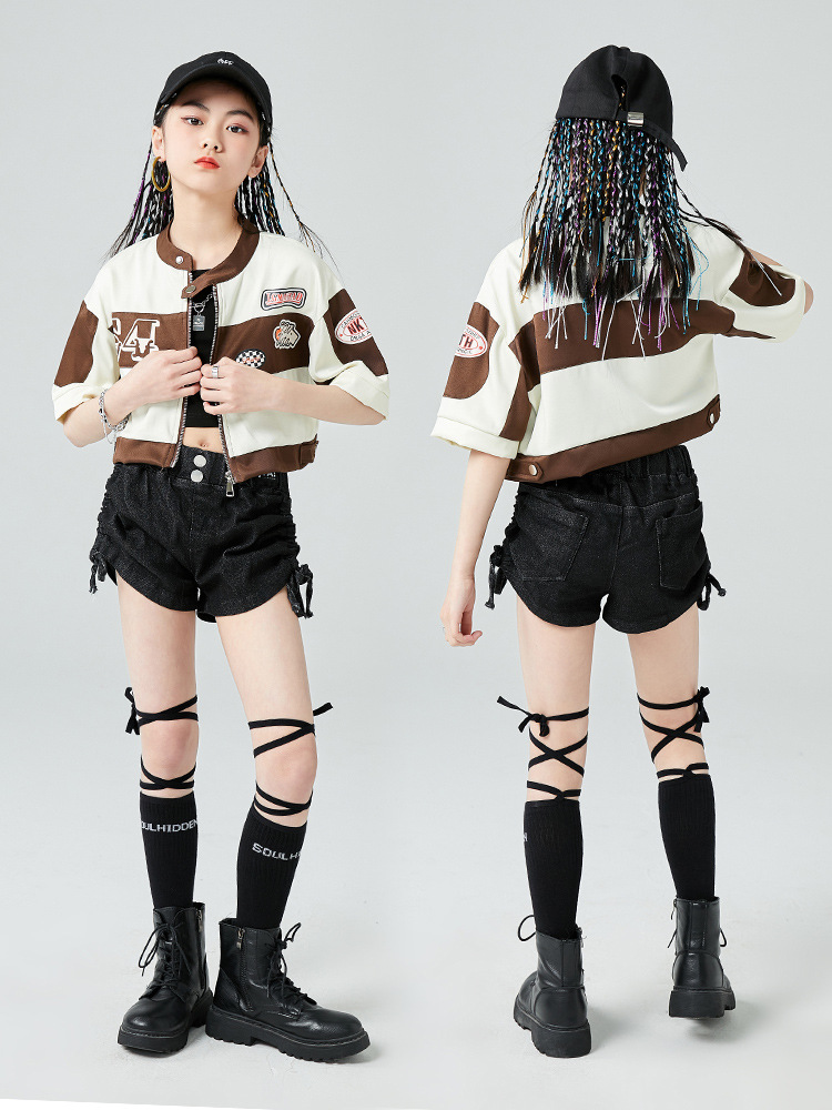 爵士舞服裝女童嘻哈jazz舞蹈服練功服hiphop走秀服裝兒童街舞潮服