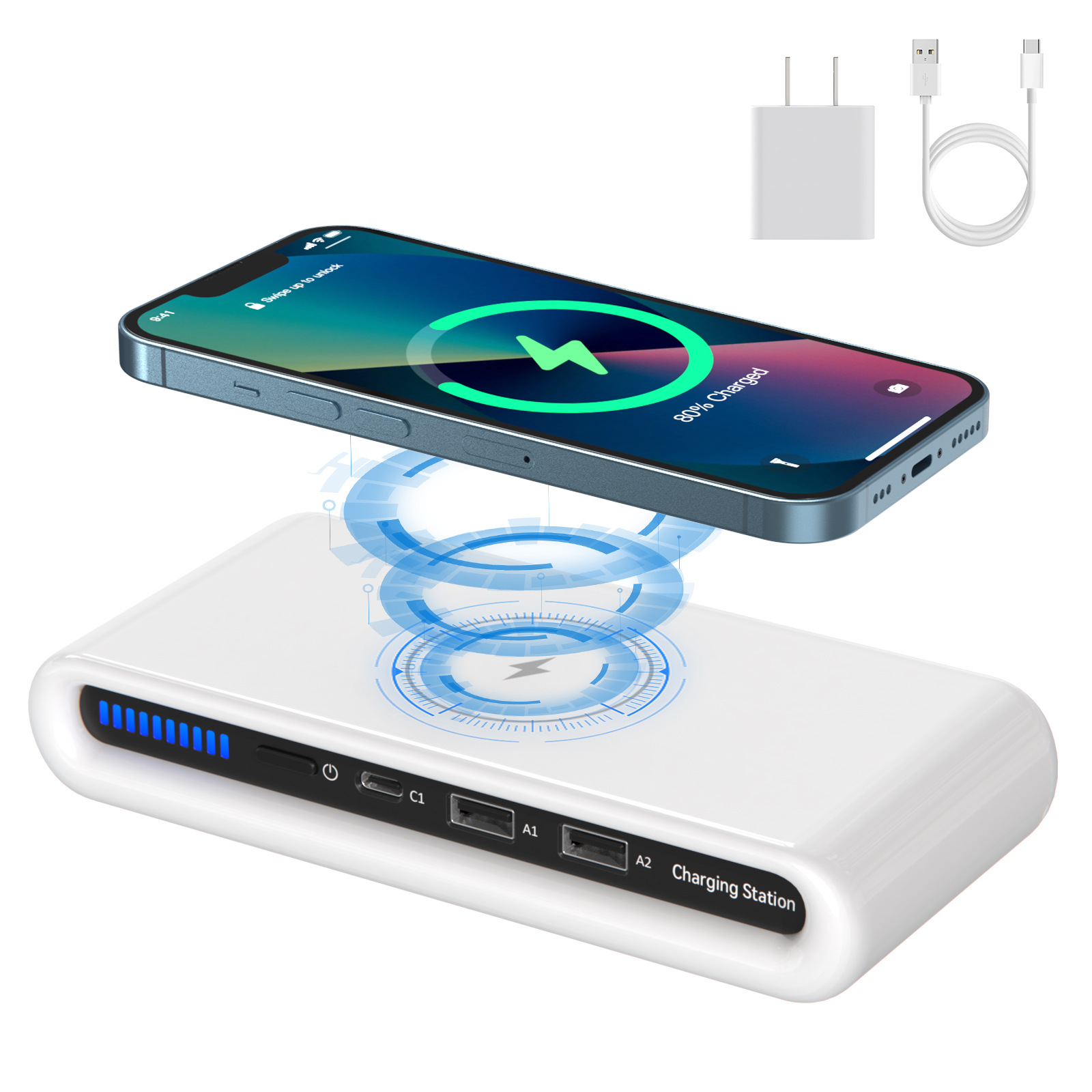 USB multi-port wireless charger multi-function wireless charging 15W fast charging usb charging station for Apple 15
