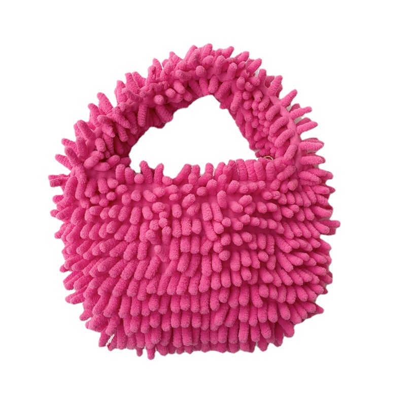 Autumn and winter New mop plush handbag candy color lunch box bag cute fashion cotton candy hand small square bag