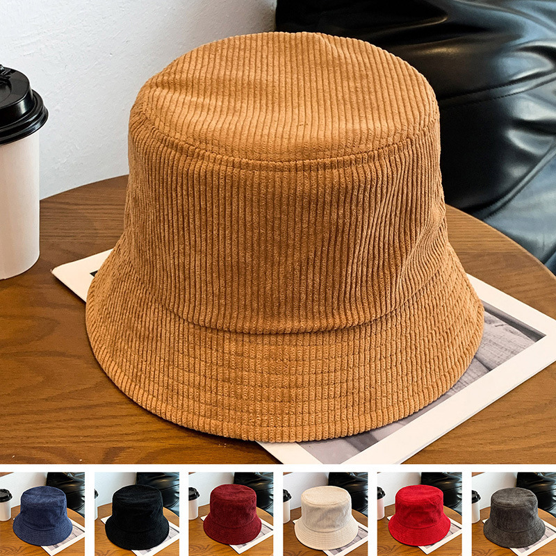 Corduroy fisherman hat custom embroidered logo autumn and winter versatile Street outdoor sun protection basin hat printing