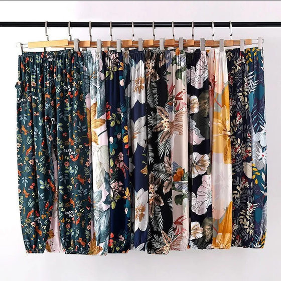 Summer Women's Cotton Silk Bloomers Adult Anti-mosquito Pants Beach Pants Artificial Cotton Casual Loose Cotton Silk Pants