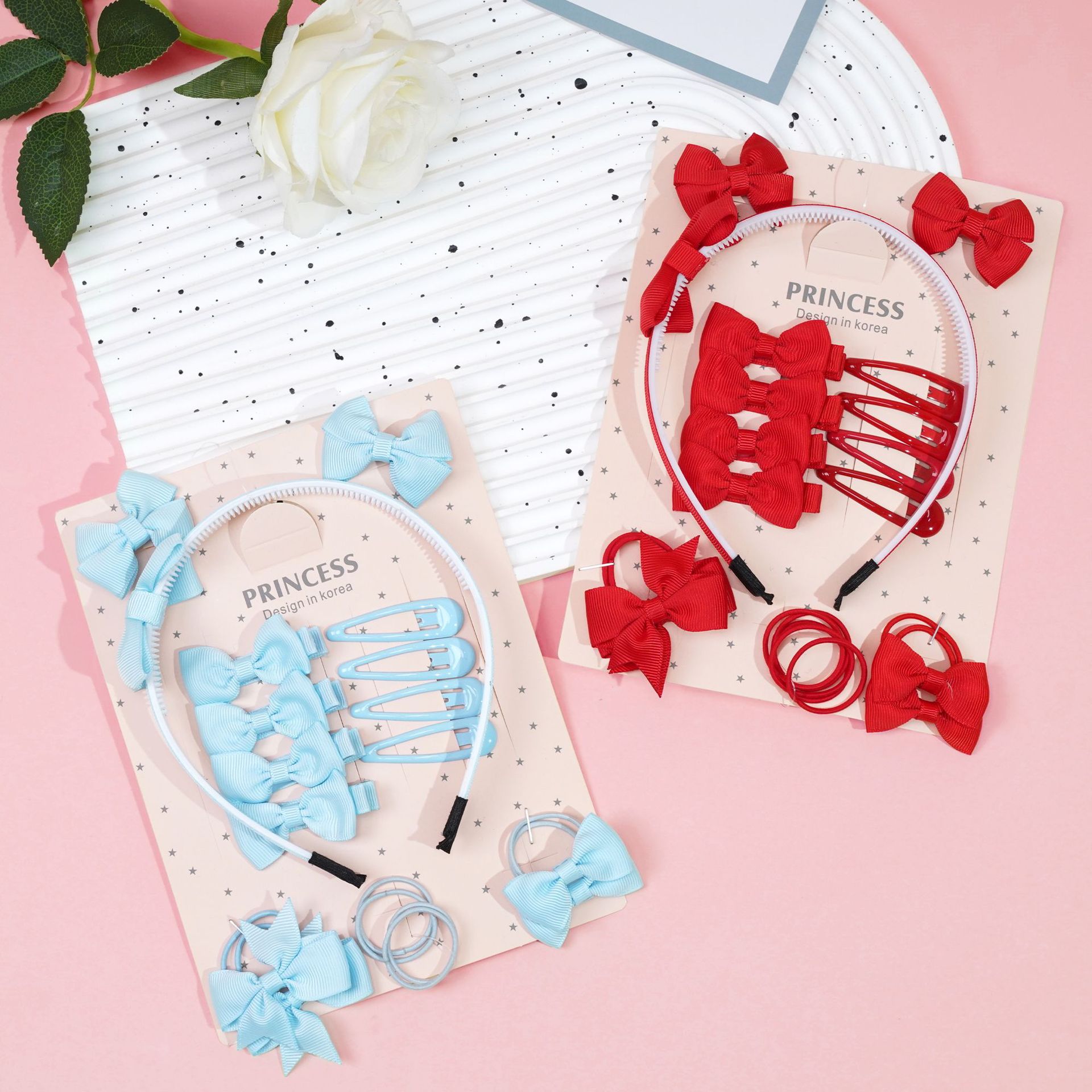 Cross-border Hot Selling Princess Hair Accessories Children Bow Hairpin Rubber Band Girls' Hairband Combination suit Birthday Gift_voghion.com
