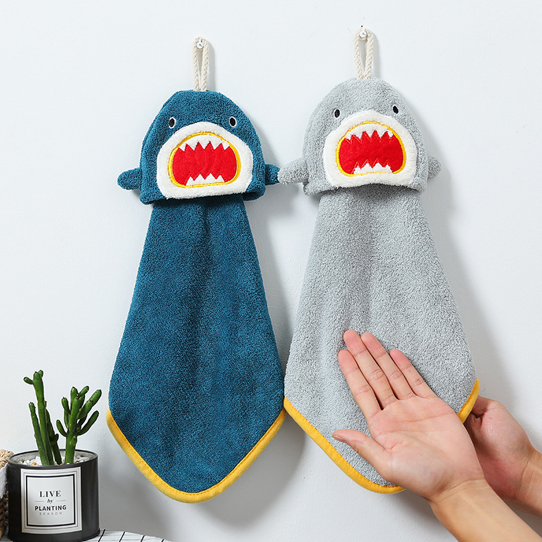 Cute Cartoon Thick Coral Fleece Wall-Mounted Hand Towel Kitchen Bathroom Thick Absorbent Quick-Dry Cloth