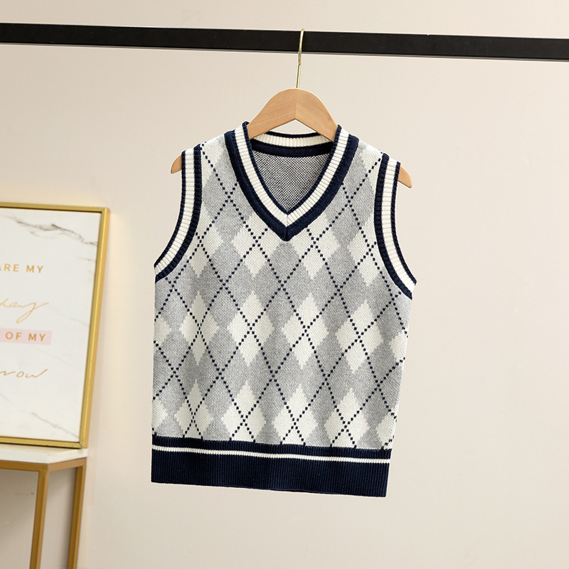 Children's Knitted Vest Primary and Secondary School Students' Kindergarten Autumn and Winter Uniform Vest British Academy Style Sweater Vest Tide