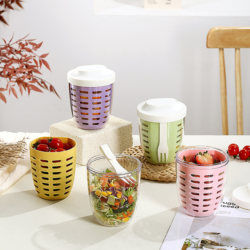 ins salad Cup Picnic Fruit Cup double-layer draining cup office worker portable breakfast cup student soup cup Milk Cup