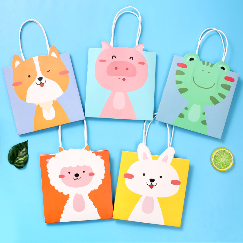 Cartoon Animal Dessert Packaging Paper Bag Wholesale Cute Cartoon Handbag Holiday Gift Accompanying Gift Bag