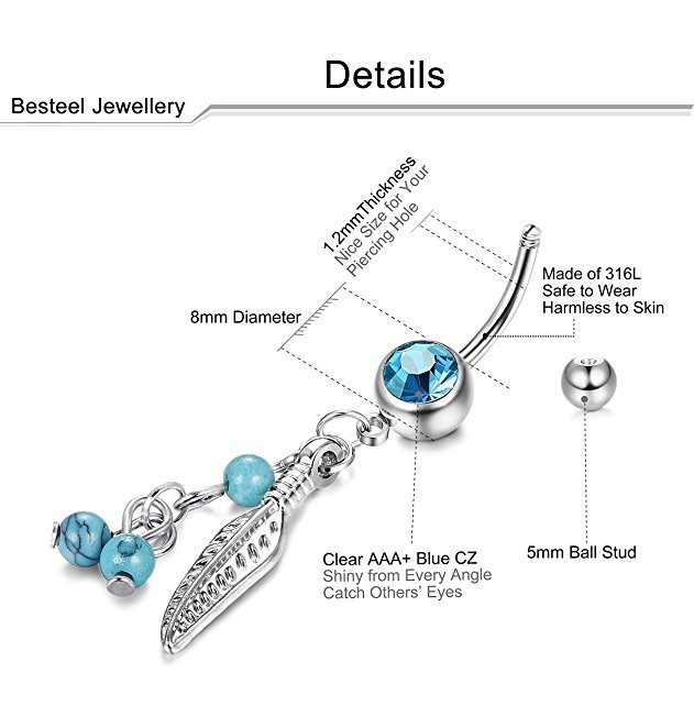 AliExpress Amazon blue Dreamcatcher butterfly zircon navel ring heart-shaped navel buckle piercing body jewelry