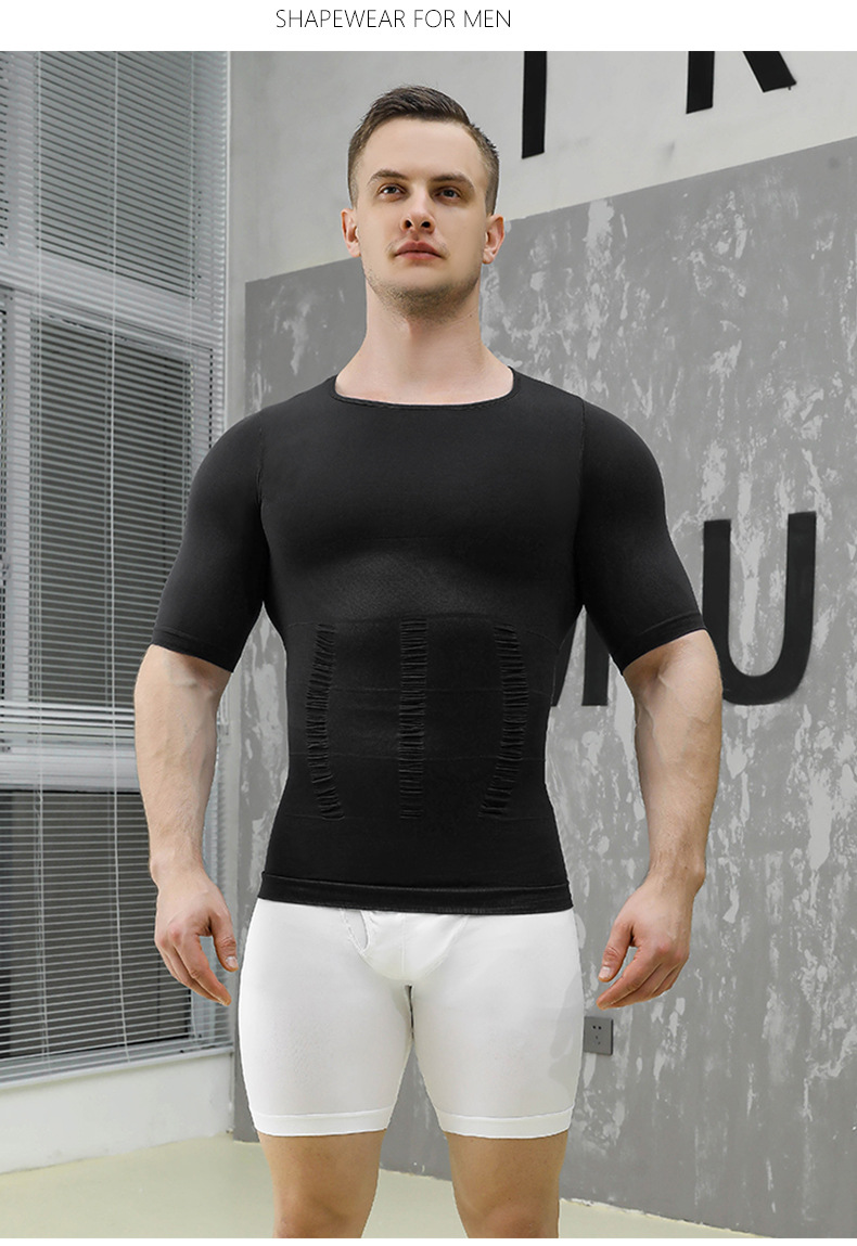 Factory Direct cross-border Men's seamless corset belly contracting vest corset body shaping corset meat hiding short sleeve DT
