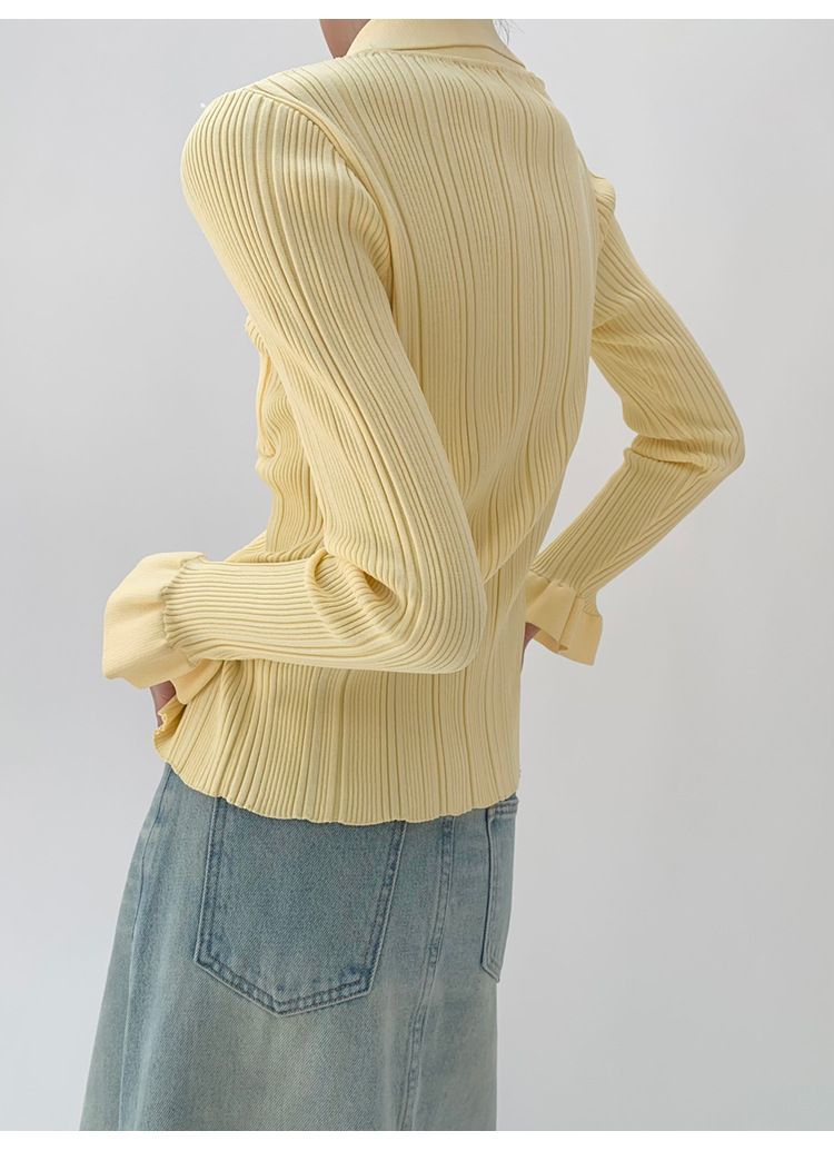 [Nouveauté le 21/03] Nouveau design Sense Split Knitted Jacket Cardigan jaune clair au printemps 2024_voghion.com