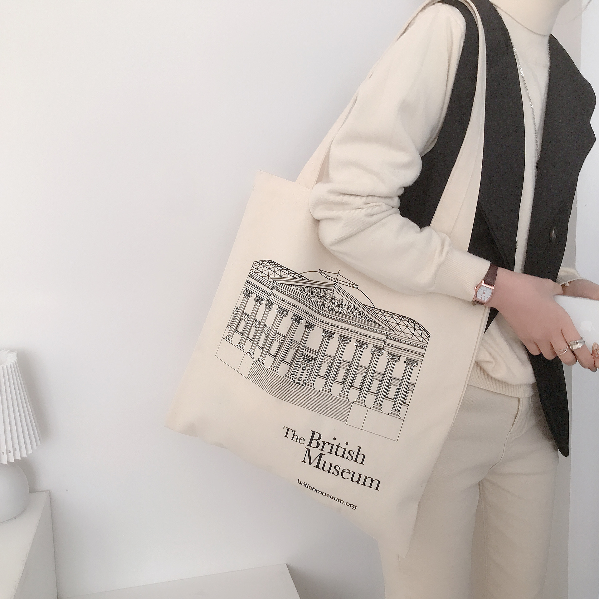 Women's Shopping Bag All-match Letter Series Handbag Foldable Korean Simple Solid Color Canvas Bag