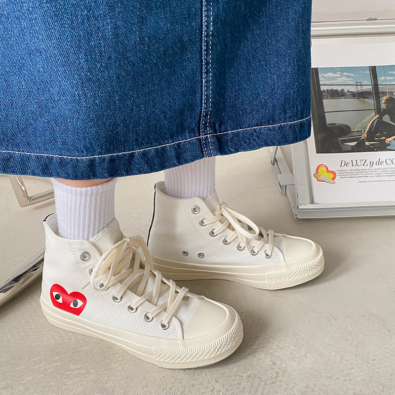 All-match classic retro canvas shoes 1970s carved love canvas shoes ulzzang women's high-top white shoes