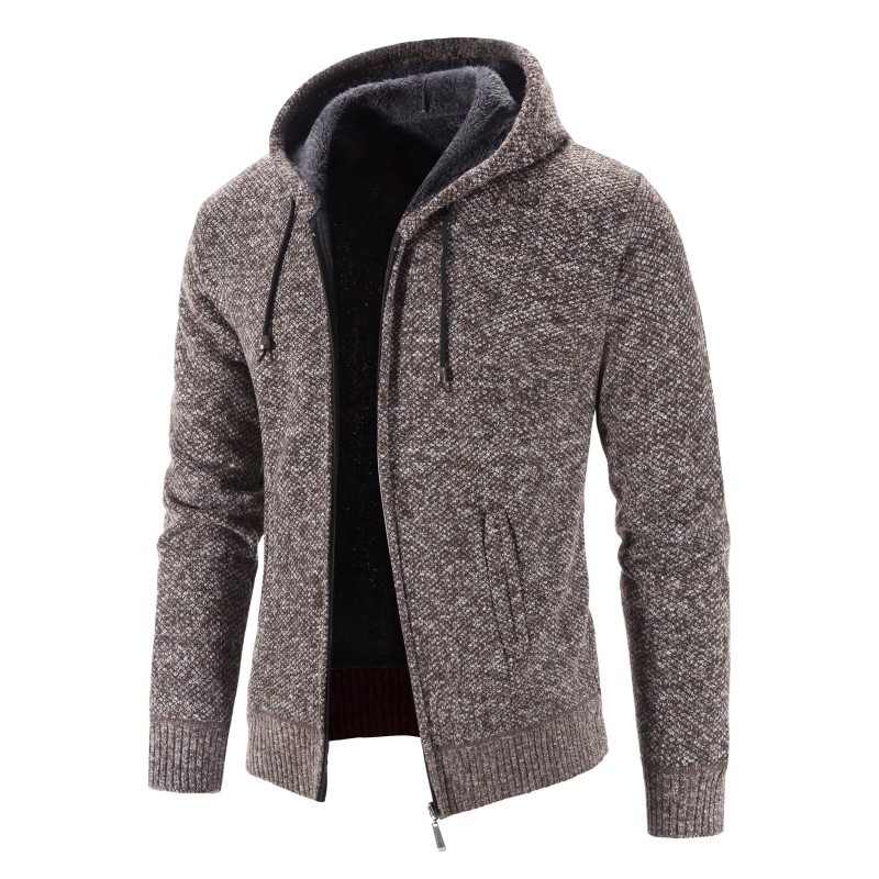 Cross-border foreign trade new autumn and winter fleece-lined thickened plus size men's sweater coat hooded zipper cardigan warm sweater