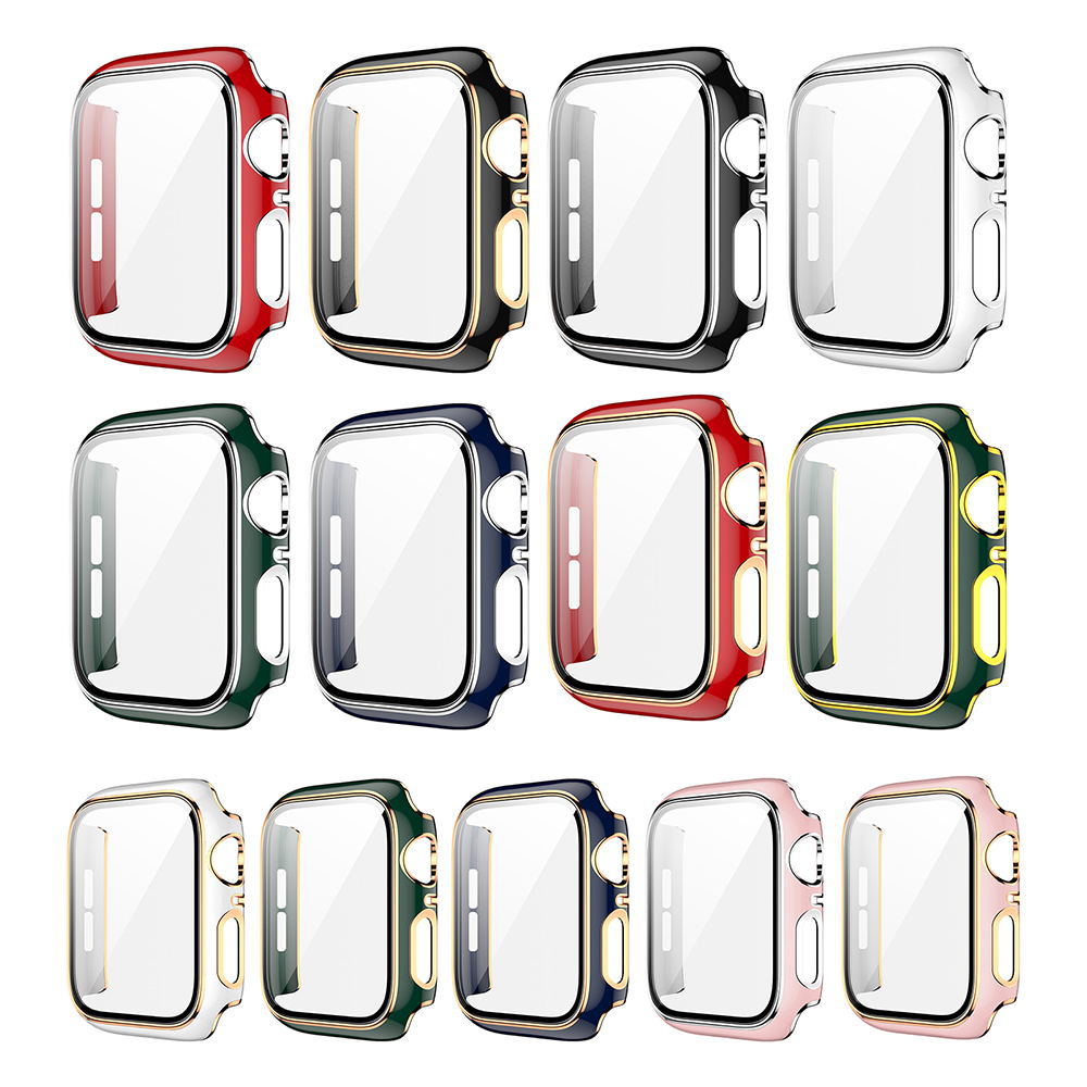 New Applicable iWatch2-10 Generation Apple Watch Case Dazzling Carving Tempered Film Protective Cover PC Two-color Watch Case