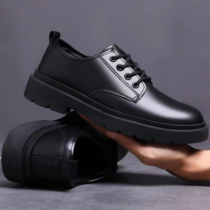 Leather shoes men's casual shoes British style work shoes business platform trendy all-match lace-up student shoes work shoes