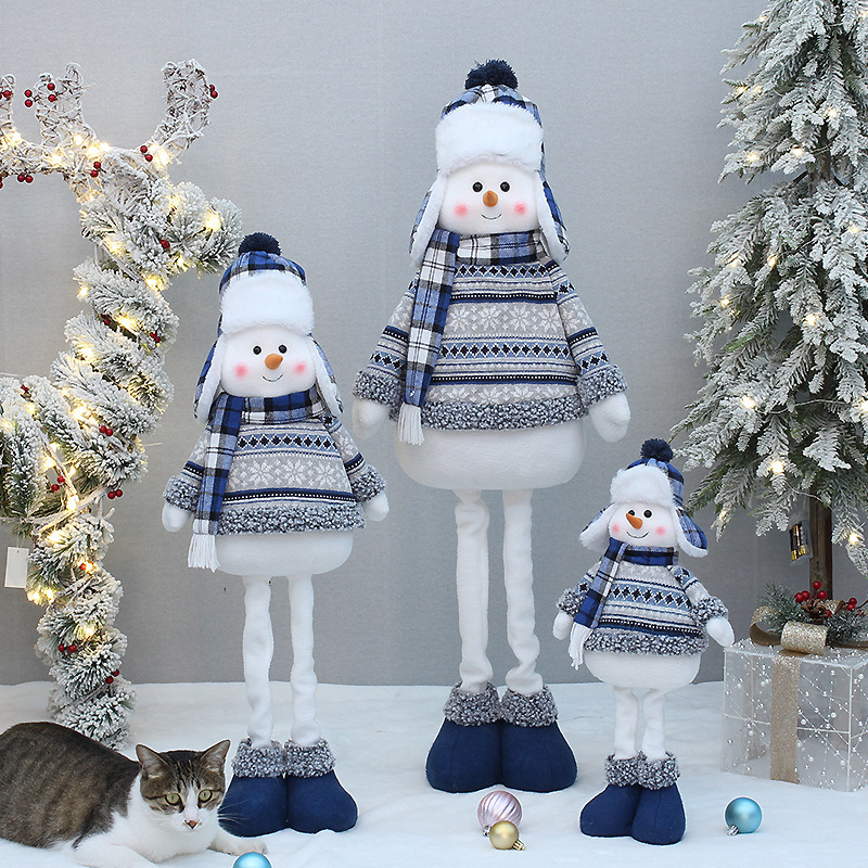 Ornements de poupée de bonhomme de neige rétractables en tissu bleu de Noël en gros en usine_voghion.com