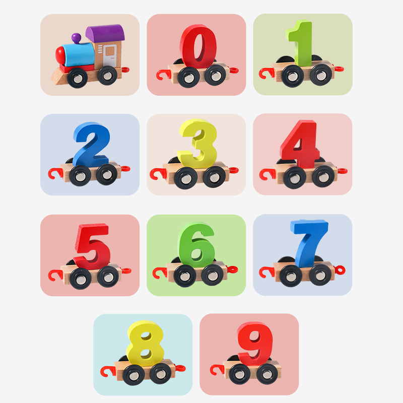 Children's Wooden Magnetic Digital Train Stitching Building Blocks Toys Boys and Girls 1-2-3 Years Old Baby Early Education Enlightenment