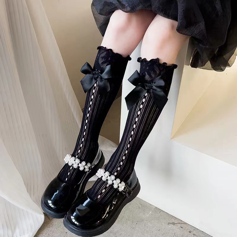 New girls lace stockings princess socks baby girls calf socks summer thin breathable white children's socks wholesale
