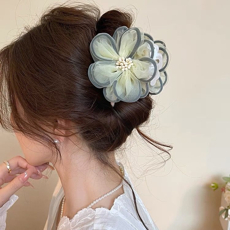 2025 New Fashion Elegant Mesh Flower Hairpin Grab Clip Women's High-end Shark Clip Hairpin Hairpin Headwear Hairpin