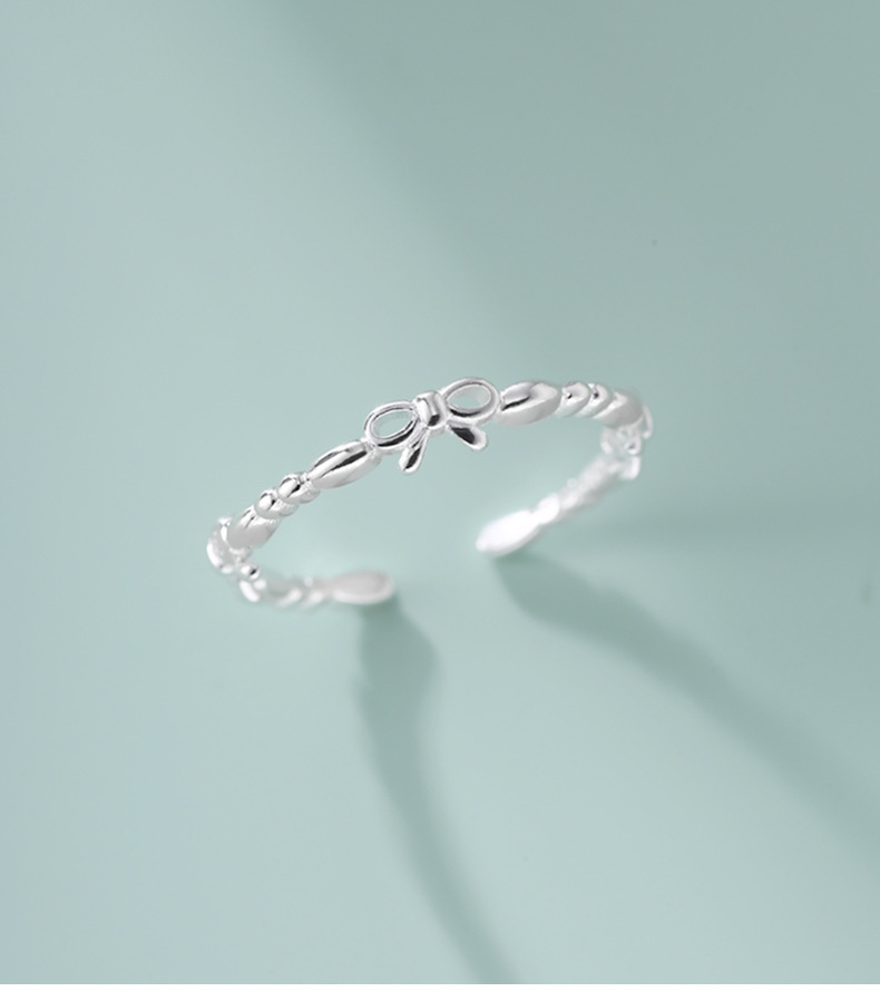Sterling Sëlwer Schleifenring Damen Einfache Séiss Léif Dame Elegant Klengen Distinguéierten Oppene Ring 0020_voghion.com