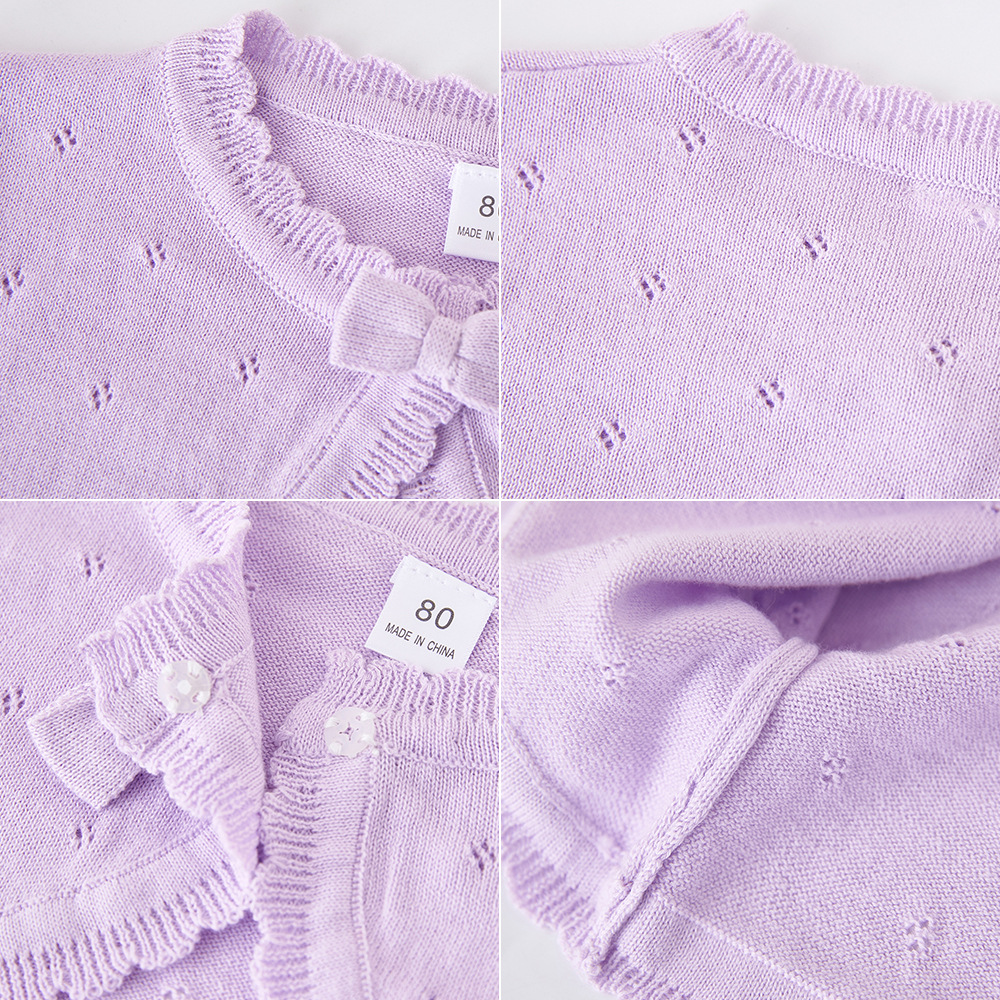 European and American bow girls knitted cardigan coat small and medium children sweater air conditioning shirt summer thin cross-border wholesale