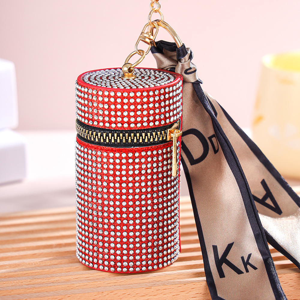 Tiktok live a diamond bucket lipstick bag keychain Coin Coin Coin purse mini bag pendant silk scarf