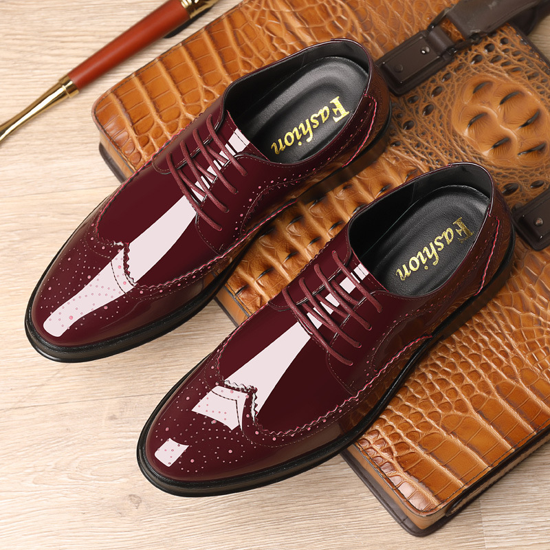 Spring New Bullock Carved Leather Shoes Patent Leather Gloss British Large Size Leather Shoes Studio Model Shoes for Groom Shoes_voghion.com