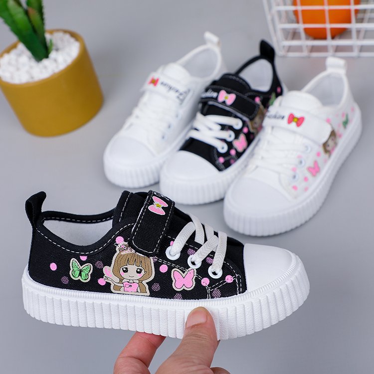 Children's cartoon canvas shoes girls' flat casual sneaker student flat lightweight running board shoes
