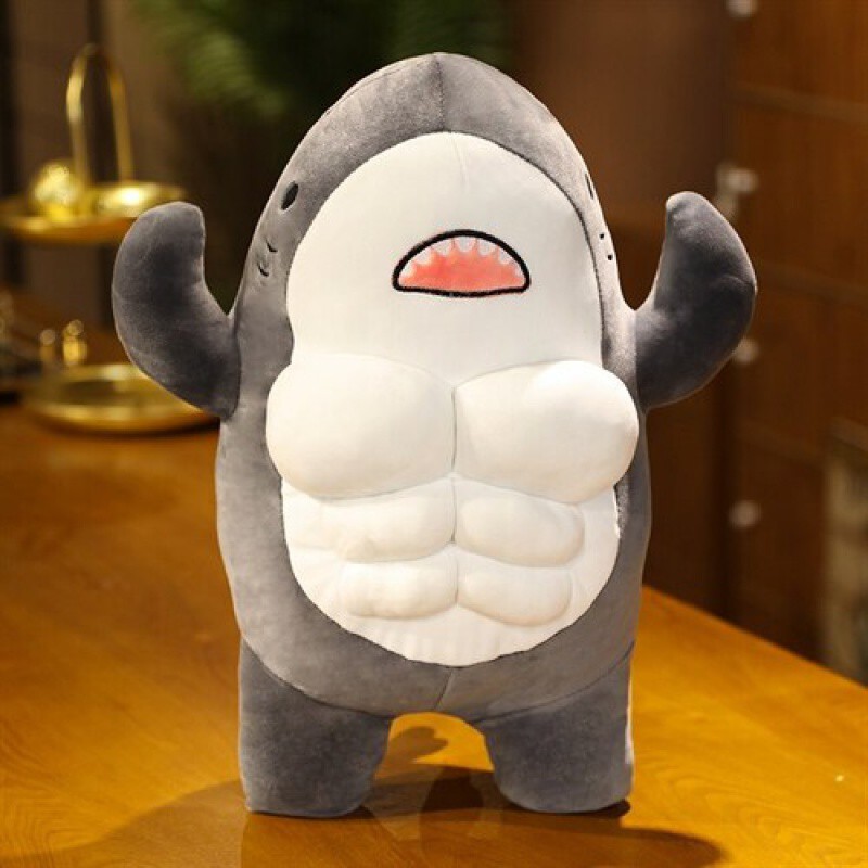 Cross-border shark muscle cute boyfriend-style plush shark fitness toy gift
