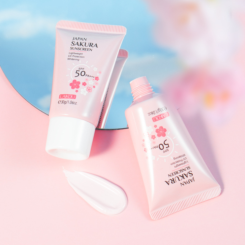 跨境LAIKOU莱蔻日本樱花sunscreen30g补水保湿隔离霜厂家批发