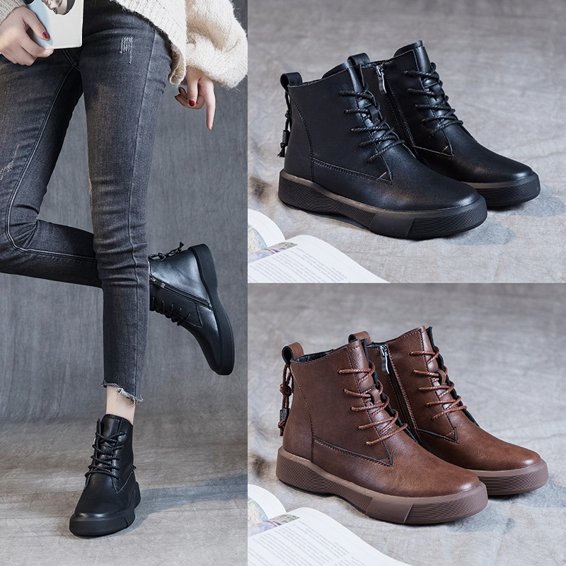 2024 Casual New Style Casual Boots Women's Flat Large Size Martin Boots Student's All-match British Style Soft-soled Warm Ankle Boots