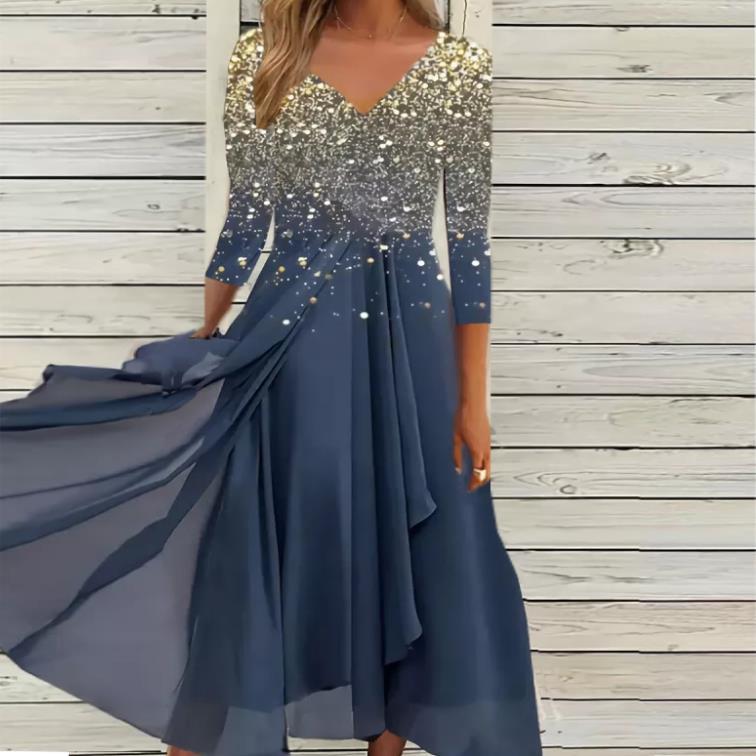 2022 Cross-border European and American Spring and Autumn New Women's Long-sleeved Urban Casual Fashion Chiffon Stitching Women's Dress