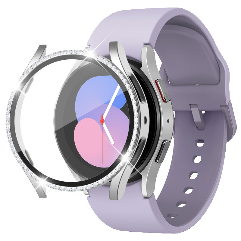 For Samsung Watch Diamond-encrusted One-piece Case Galaxy Watch7/FE/6/5/4 Protective Cover Full-cover Tempered Film