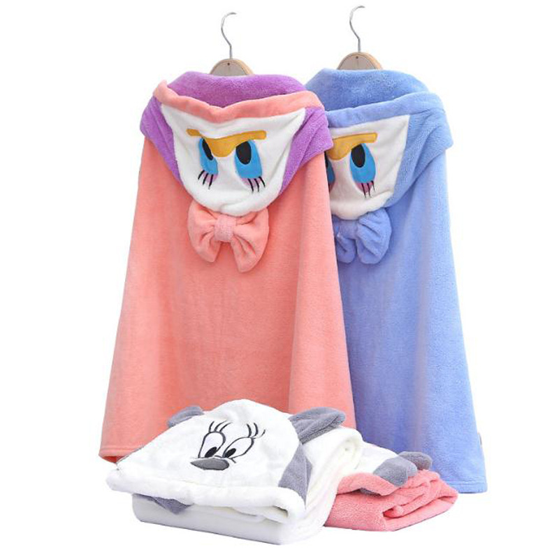 Children's bath towel coral fleece wearable hooded bath towel absorbent newborn baby cartoon hooded bath towel bath towel cape