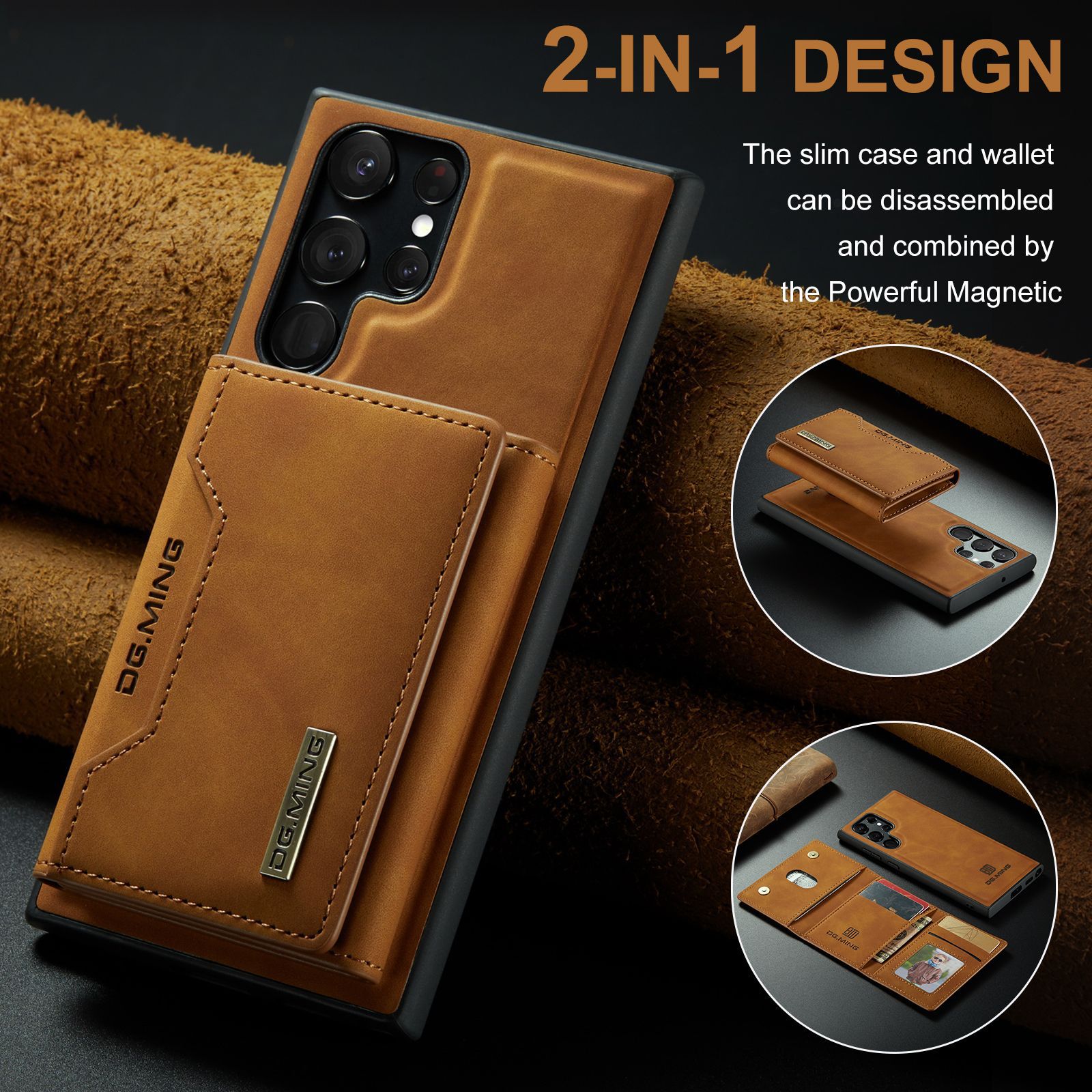 M2 for Samsung S23 Ultra Triple Magnetic Card Case S22 Ultra Retro Wallet Phone Case_voghion.com