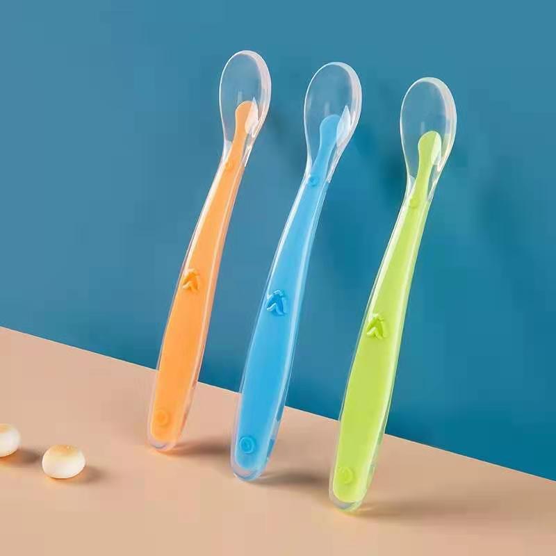 Children's Silicone Spoon Baby Learn to Eat Tableware Baby Silicone Soft Spoon Temperature Sensitive Spoon Baby Dining Spoon