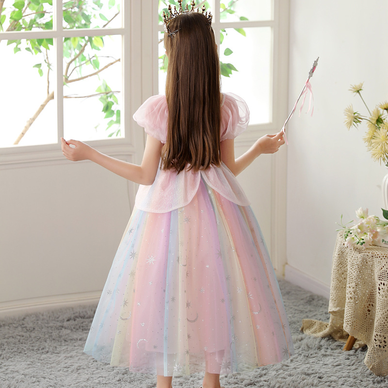 2025 New Summer Princess Aisha Dress Pink Colorful Short Sleeve Children's dress Girls Performance Dress