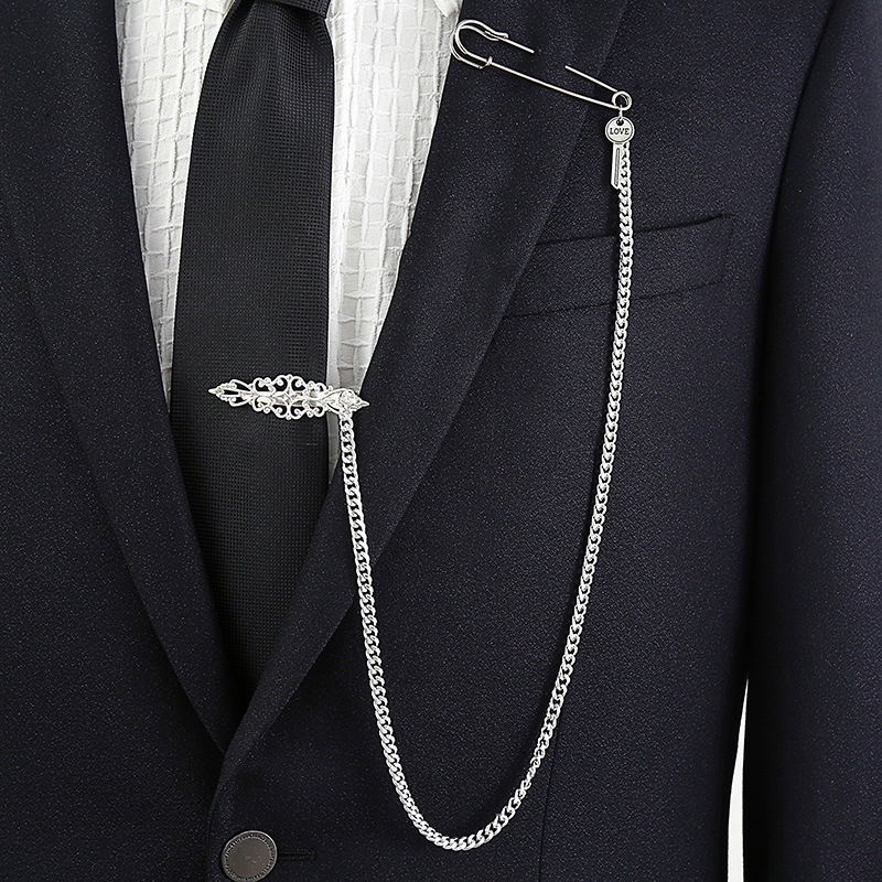 Fashion Tie Clip Long Chain Forsuit Men's Golden Silver Tie Clip Boat Rudder ECG Bear Clip