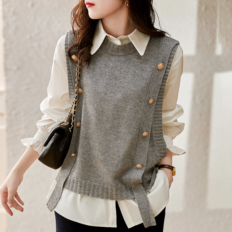 Casual Fashion Knitted Shirt 2024 Spring and Autumn Vest Western Style Internet Celebrity Elegant Slimming Age-reducing Knitted Vest Top Trendy