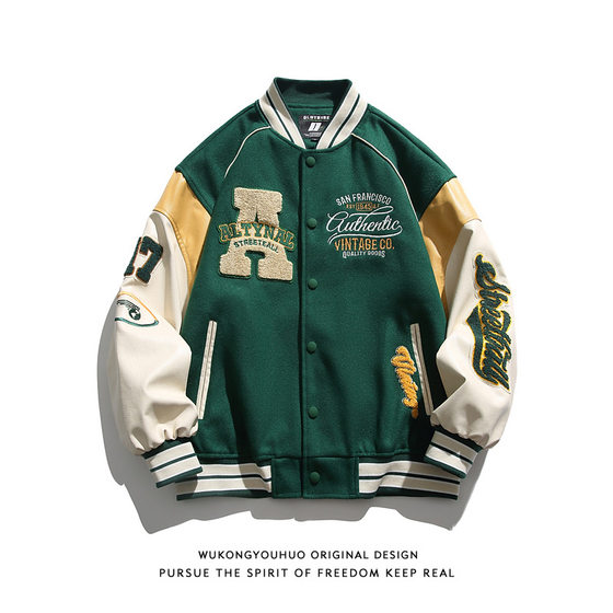 2023 New American Style Fashionable Brand Baseball Suit Men's Spring and Autumn High-end Super Nice Jacket Couple Stitching Fashionable Jacket