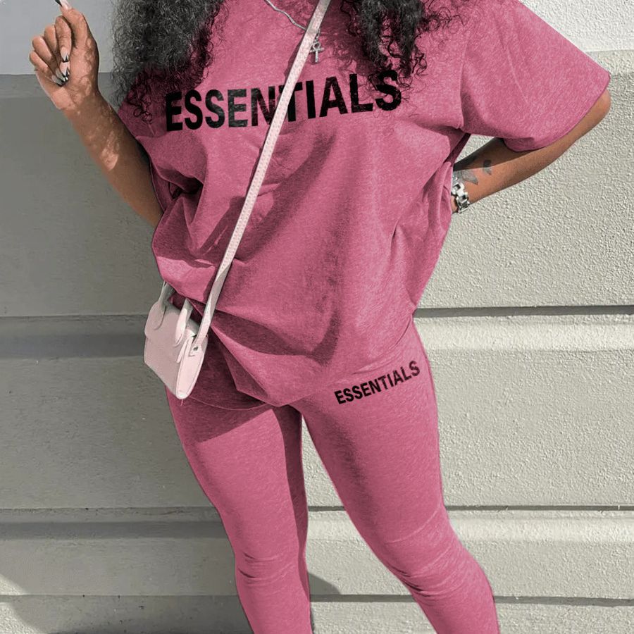 A large number of in stock! Amazon European and American women's casual fashion letter print short sleeve tight trousers two-piece set