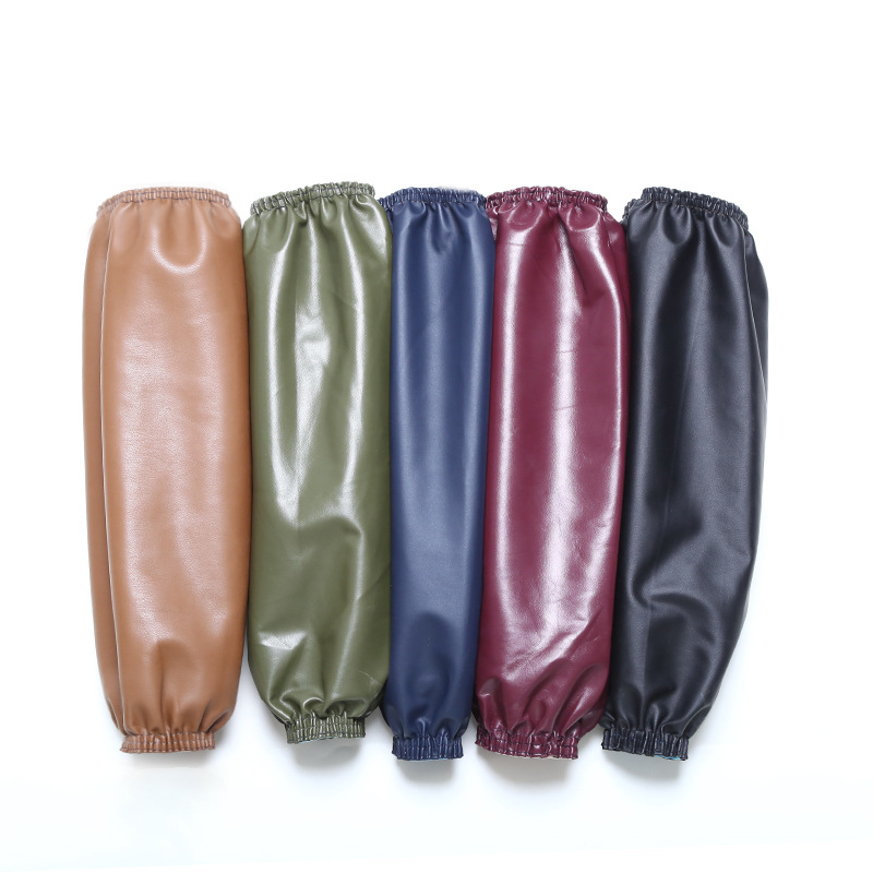 Black PU Sleeves Extra Large Adult Work Kitchen Labor Protection Sleeves Household Waterproof and Oil-Proof Leather Sleeves