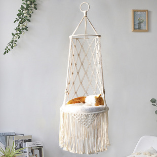 Simple Handmade Woven Cat Nest Hammock Basket Wall Hanging Home Pet Hanging Basket Dog Cat Hanging Basket Swing Net Pocket