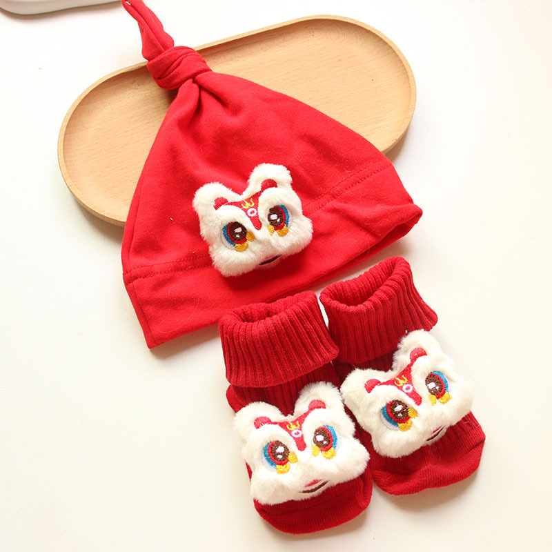Red baby hat boys and girls infant 0-1 year old baby pullover cute festive Choko hat