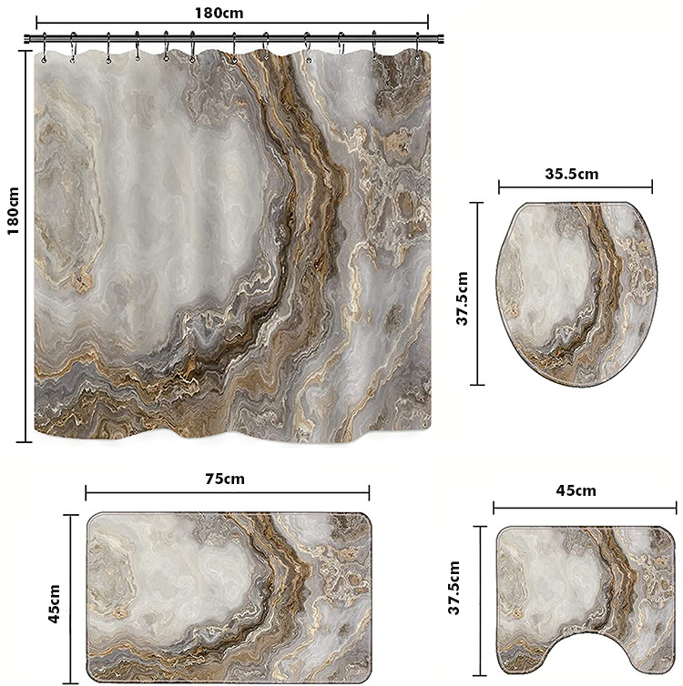 Marble digital printing shower curtain waterproof shower curtain four-piece bathroom curtain thickened cross-border Amazon wholesale