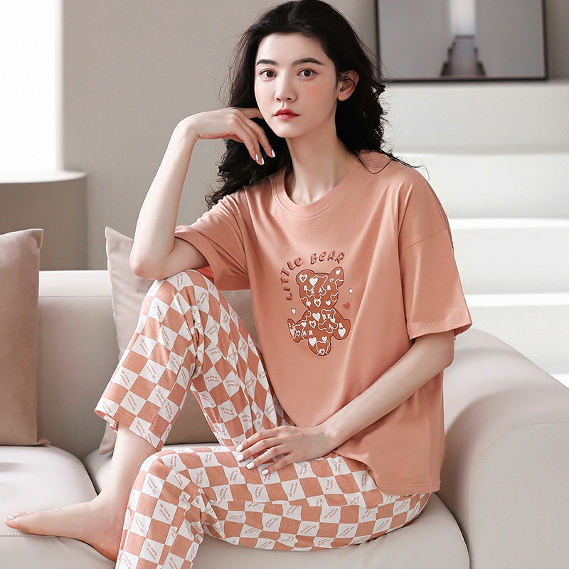 New Aifenteng pajamas for women summer pure cotton short-sleeved trousers thin cotton can be worn outside casual home wear set