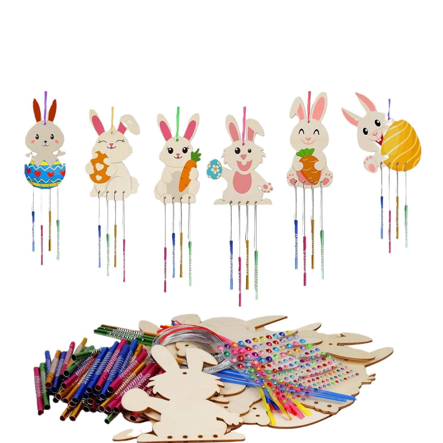 Unfinished rabbit wind chimes craft kit DIY wind chimes children's painting craft ornaments garden home decoration