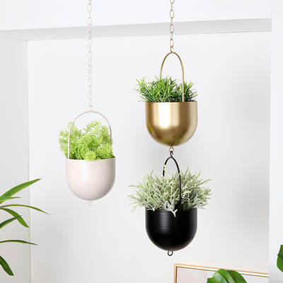 Nordic Creative Hanging Wrought Iron Hanging Basket Flower Pot Green Diet Fleshy Round Balcony Indoor Decorative Flower Wholesale