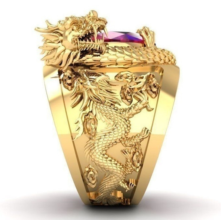 wish Amazon cross-border new European and American diamond ring men's golden domineering dragon ring factory wholesale