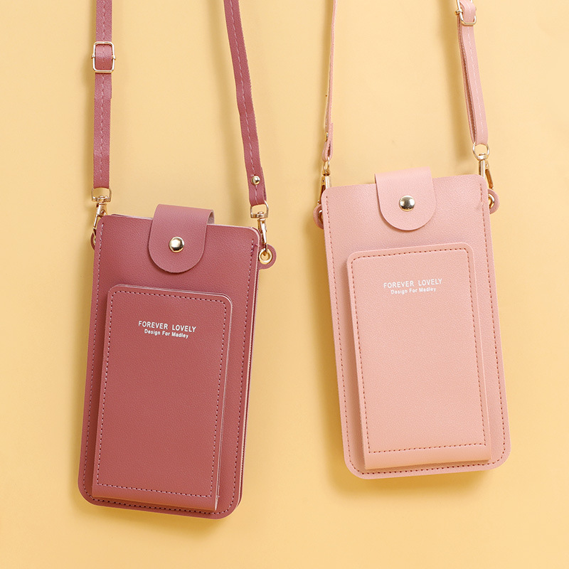 2021 new solid color fashion simple shoulder small bag crossbody phone bag women's driving license card holder wallet