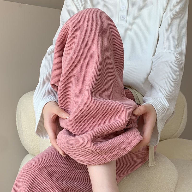 Narrow Wide-leg Pants for Women 2025 New Spring and Autumn High Waist fleece-lined Thickened Straight Casual Corduroy Pants for Small Men